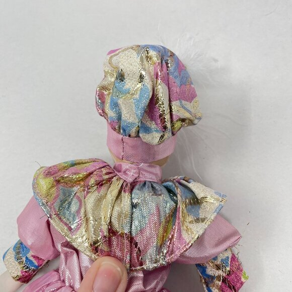 Vintage Venetian Porcelain Harlequin Dolls Painted Face Metallic 9" Collectible - Picture 6 of 12